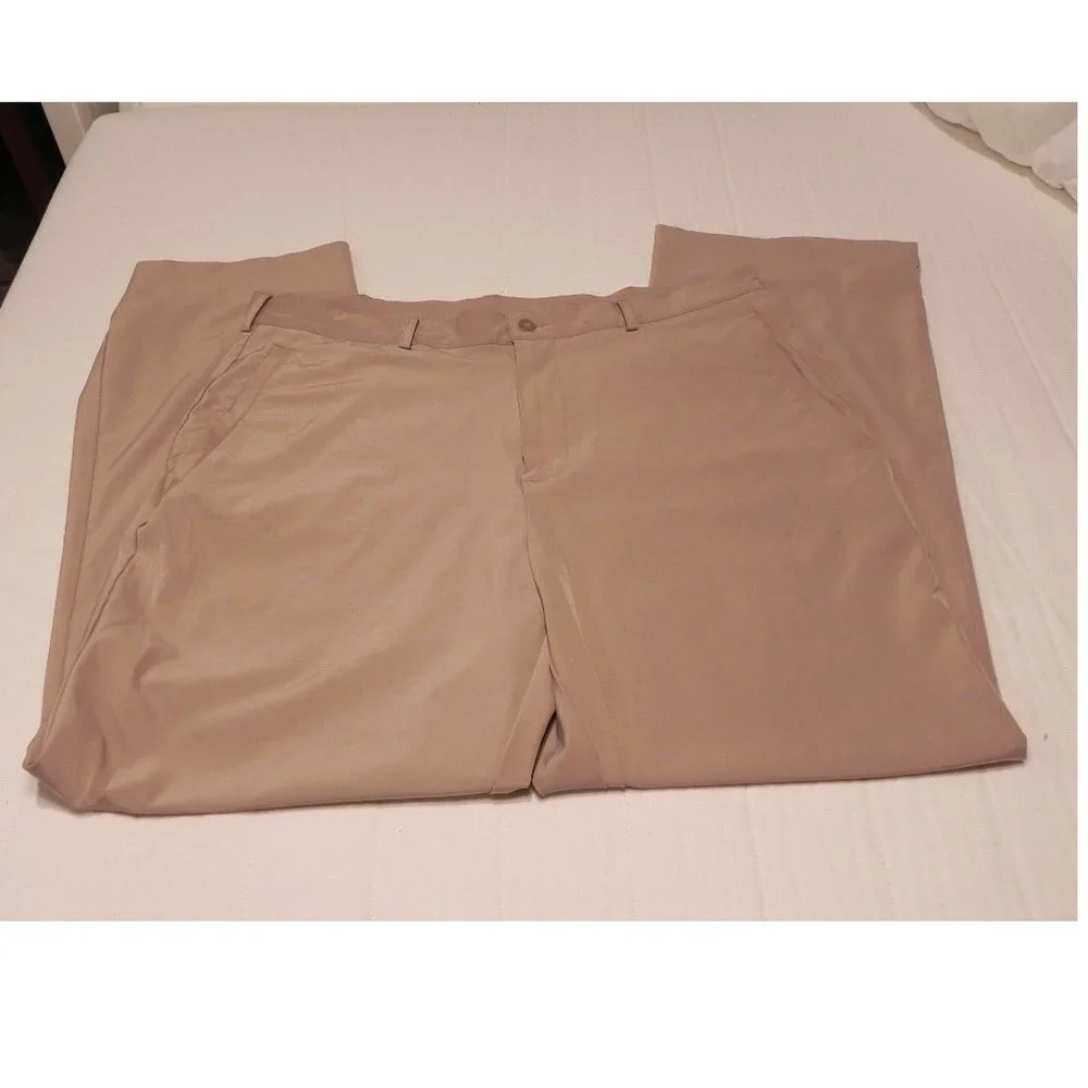 NIKE Golf Fit Dry STRETCH BEIGE Performance Pants Flat Front 38 Waist - Picture 1 of 6